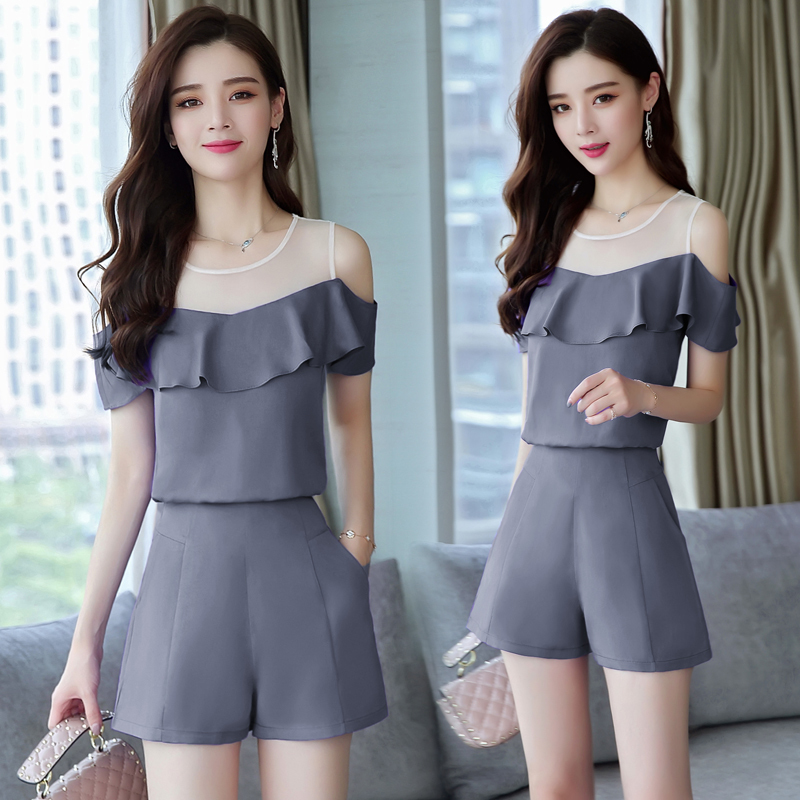 女士夏装新品韩版女装时尚矮个子连衣裤洋气时髦短裤套装两件套潮