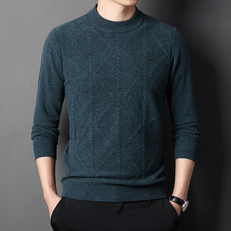 免费试穿冬装山羊绒衫男加厚鄂尔多斯市中年爸爸装毛衣冬季内搭打底羊毛衫品牌毛衣男商务休闲大码 190/104A 12526哈青