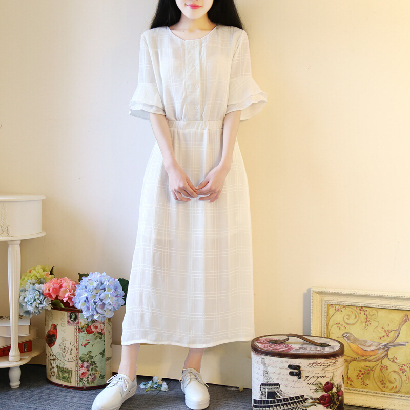 夏季雪纺连衣裙韩版学生文艺甜美田园森系仙女长裙小清新裙子女夏