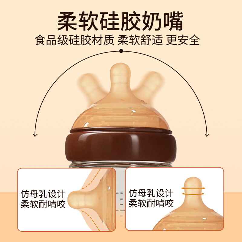 单个装6.4cm宽口径十字孔奶嘴适配世*喜百日奶瓶适合12个月以上宝宝使用防胀气仿母乳高清大图