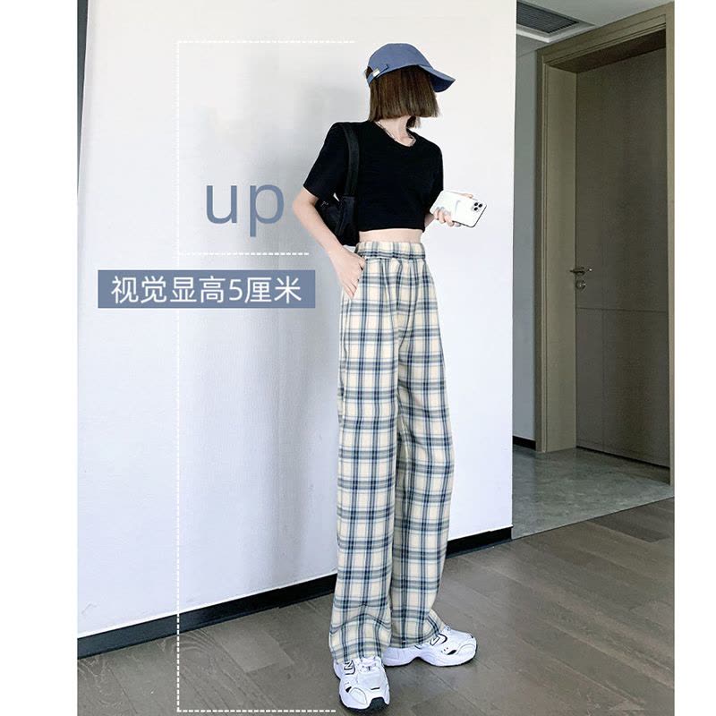 樵JIAO格子裤女薄款高腰休闲宽松阔腿长裤027-RT-Z039图片