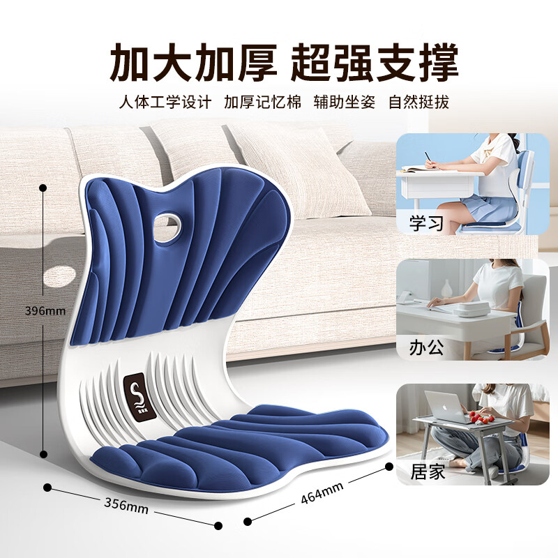 思菲其护腰坐垫超大款护腰久坐神器办公室椅垫支撑腰部升级加大加厚座垫 运动蓝D505高清大图