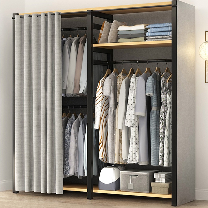 立构金属衣柜家用卧室简易组装钢架小户型布衣橱柜挂衣架
