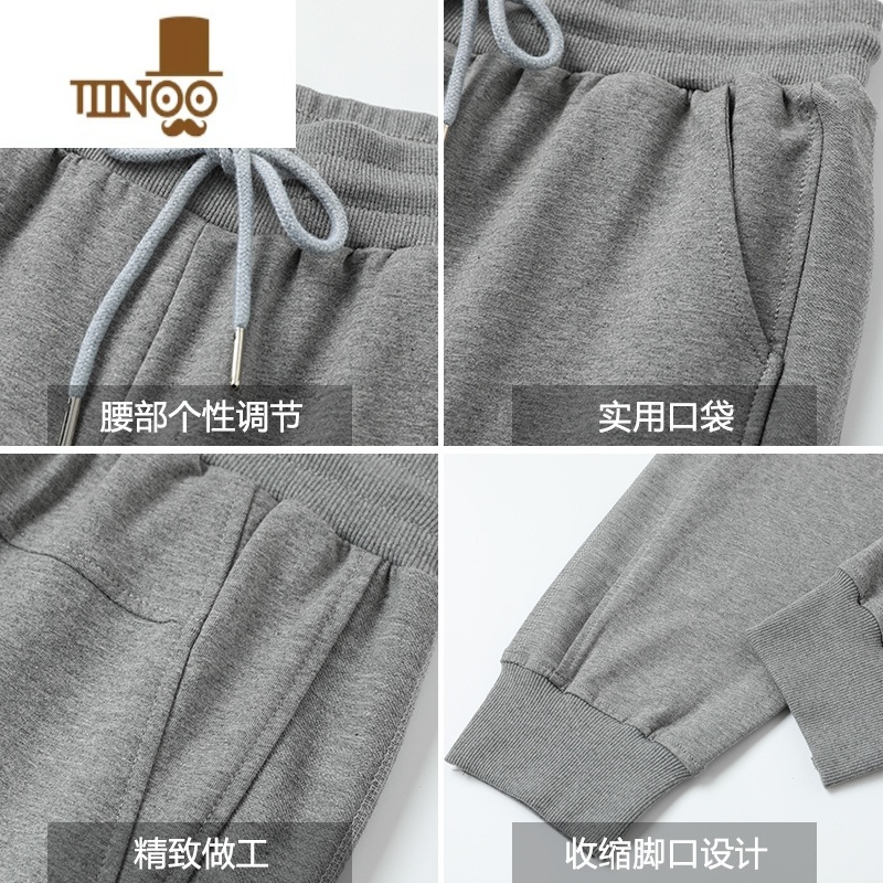 YANXU灰色运动裤男加长男裤潮牌卫裤九分裤束脚休闲裤男士长裤潮牌高清大图