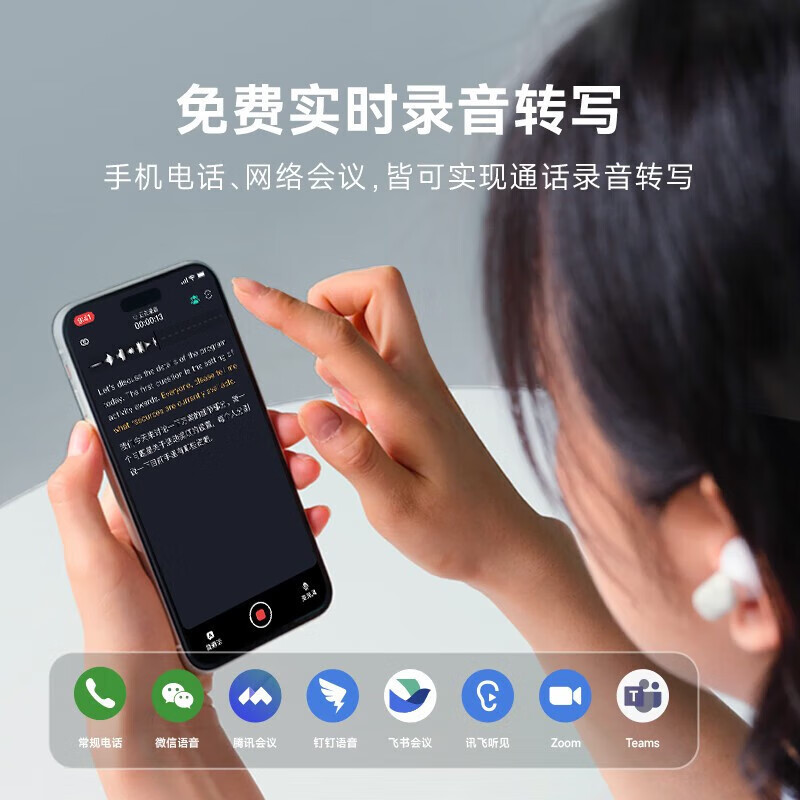 科大讯飞(iFLYTEK)XFXK-A06无线蓝牙耳机白色 录音转文字降噪会议耳机 主动降噪同传听译