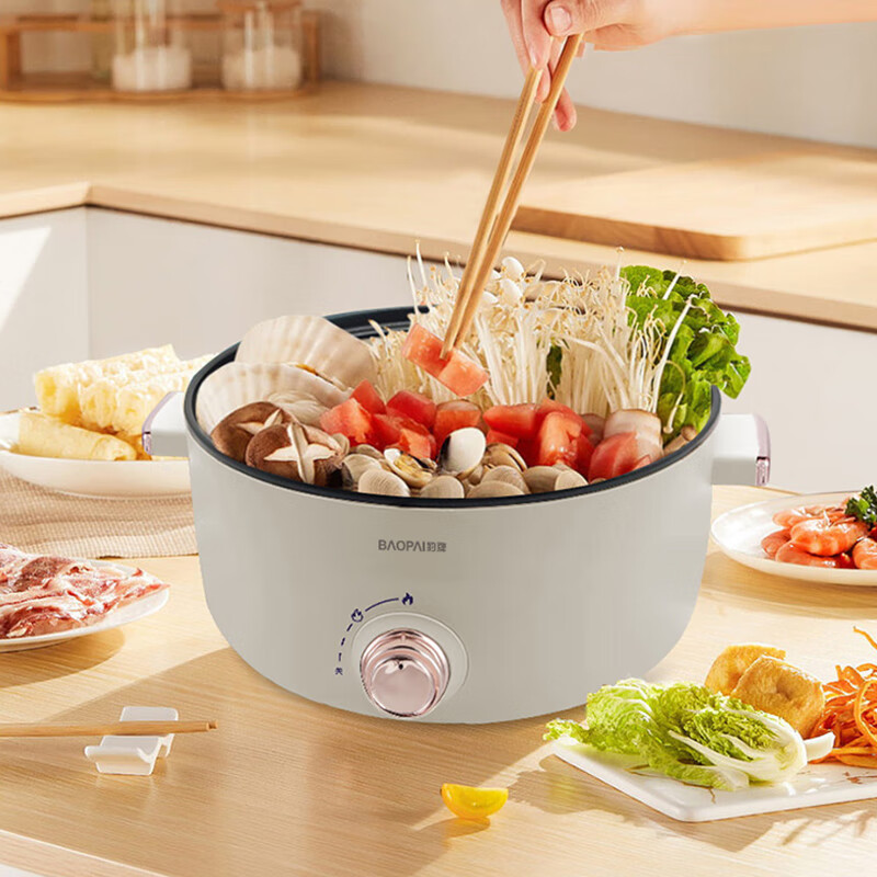 豹牌 多功能电火锅 满足各种烹饪需求 3.5L大容量 双档火力 不沾涂层 BP-WD727 米色 / 台高清大图