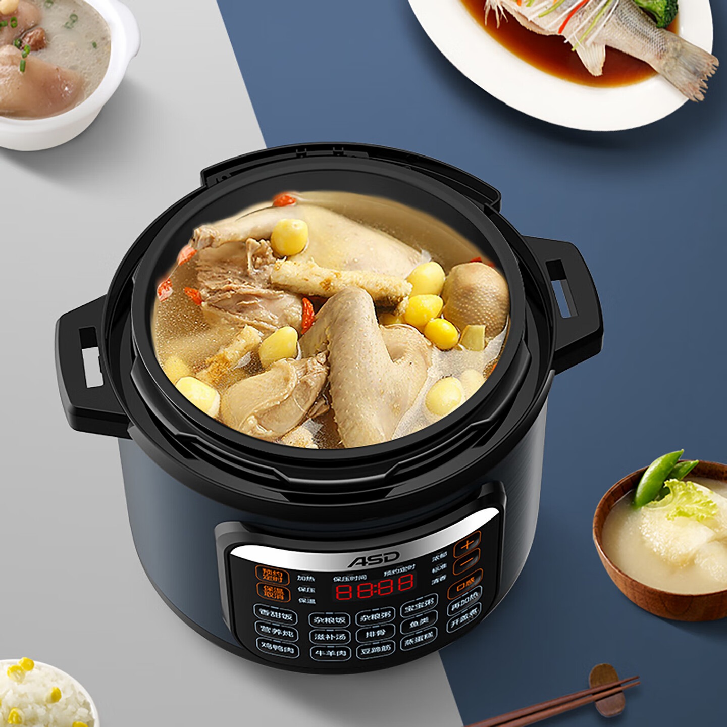爱仕达 电压力锅大容量家用3-8人食24H智能预约电高压锅一锅双胆高压焖煮电压力煲 5L (AP-Y50E196)高清大图