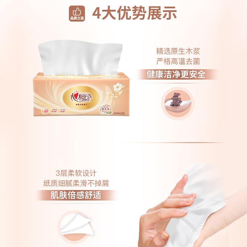 心相印金装金典100抽三层塑装纸面巾20包装DT58100(箱装)高清大图