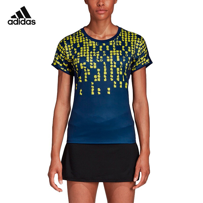 阿迪达斯 (adidas)2019新款宽松男女T恤运动休闲透气短袖 CW7065女款蓝色(S码-XXL码)