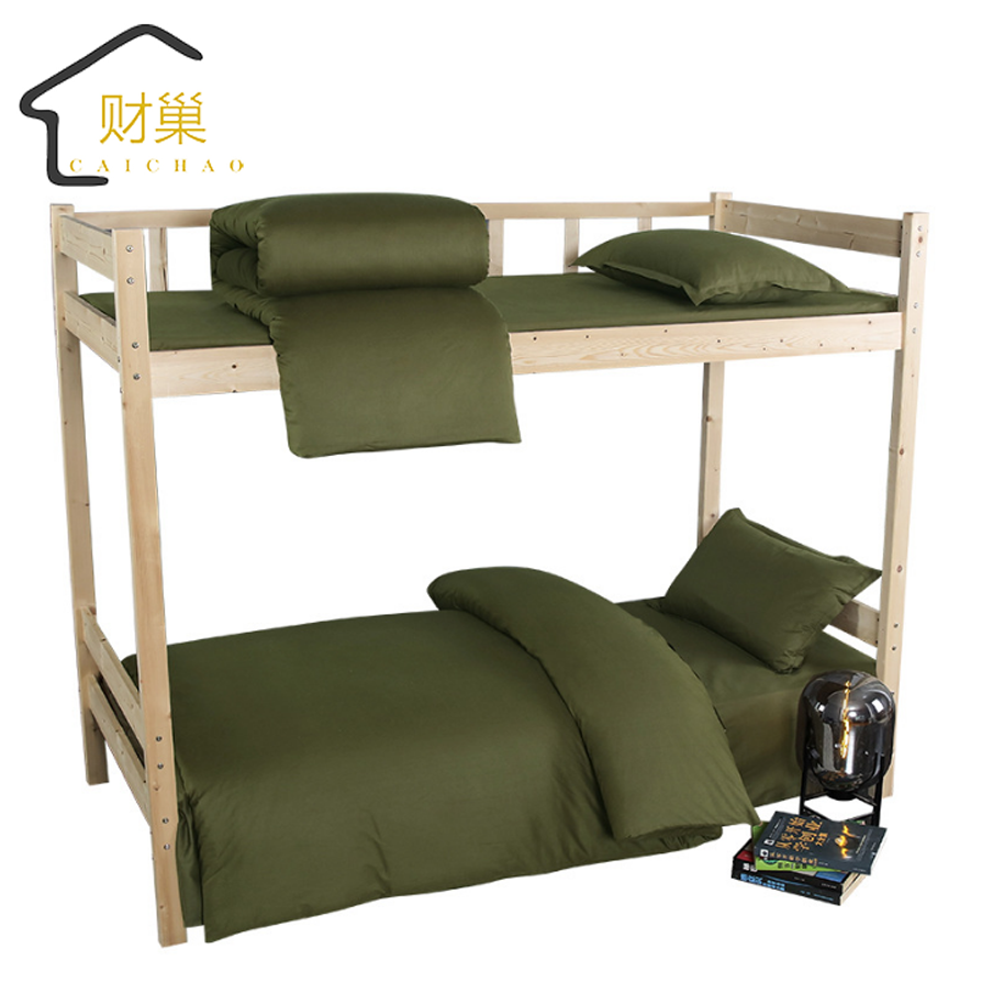 财巢 纯棉三件套军绿色 被套150*200 床单150*210 枕套45*70 套高清大图