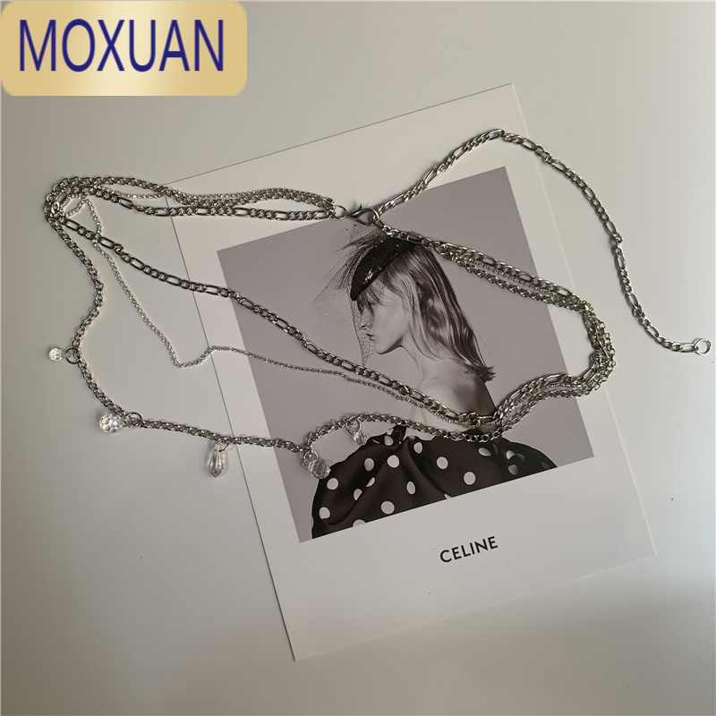 MOXUAN朋克水晶多层细腰链女原创设计欧美钻石酷个性链条腰带装饰连衣裙