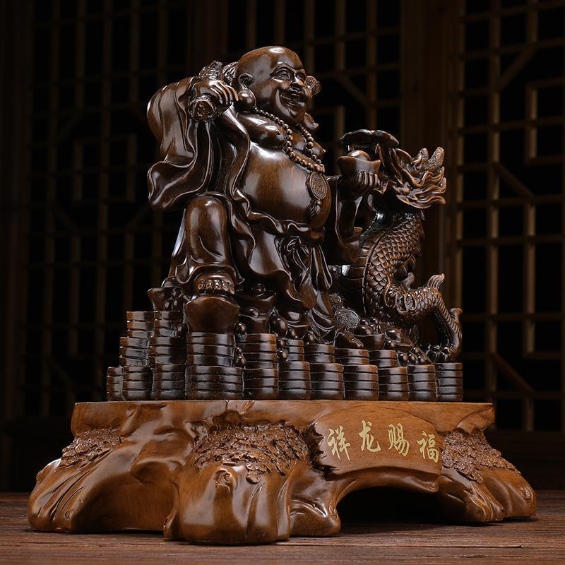 祥龙赐福弥勒佛摆件笑口佛大肚佛像供奉客厅老板桌装饰工艺品_729_706