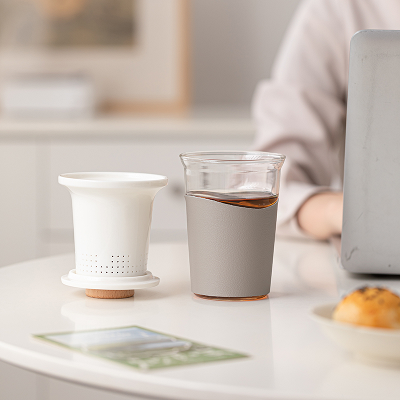 苏氏陶瓷(SUSHI CERAMICS)羊脂玉简竹水杯办公杯茶水分离杯伴手礼