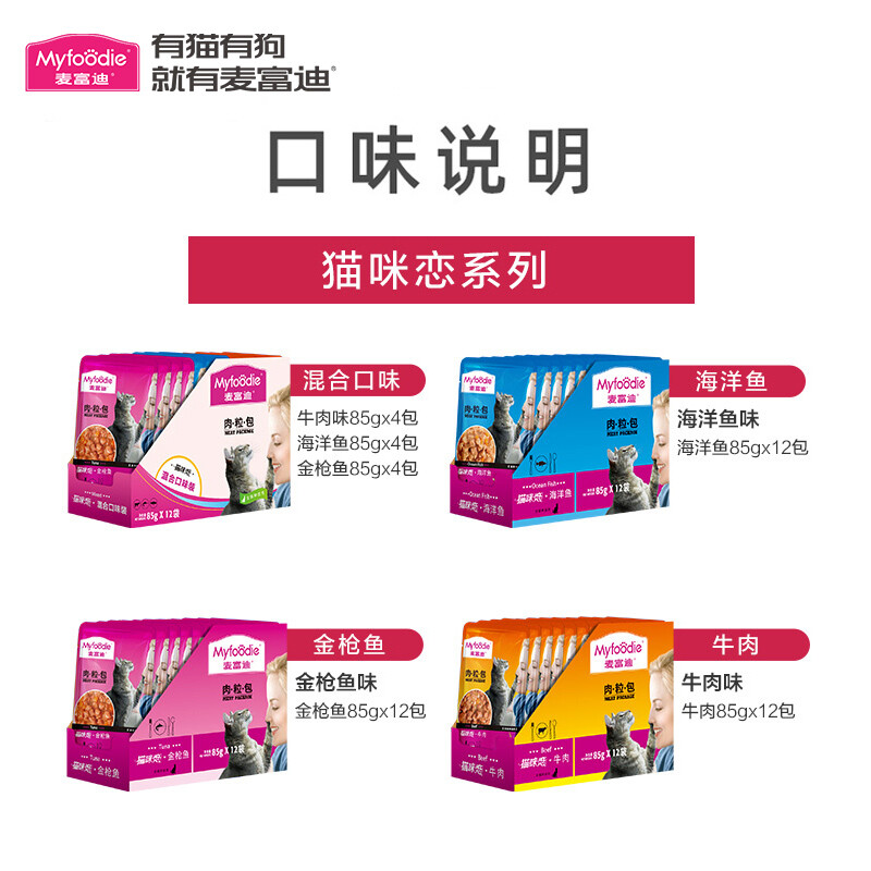 麦富迪猫湿粮 肉粒包猫咪恋营养增肥发腮牛肉金枪鱼海洋成幼猫罐头零食 牛肉味85g*12包高清大图