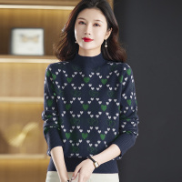 免费试穿 秋冬新款毛衣女半高领条纹套头短款洋气长袖内搭针织打底衫厚针织上衣服打底衫 3672藏青 S