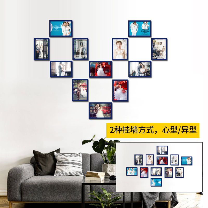 12框心形照片墙简约创意挂墙装饰相框儿童相框墙面挂画7寸相片墙a0