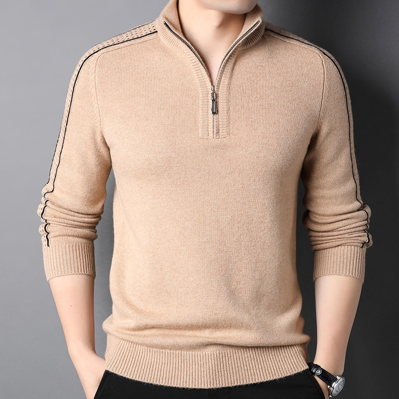 免费试穿羊绒衫男中年春秋装半高领拉链纯山羊绒保暖加厚男士针织衫羊毛衫毛衣品牌毛衣男商务休闲大码毛线衣正品 3665浅卡其 175/92A