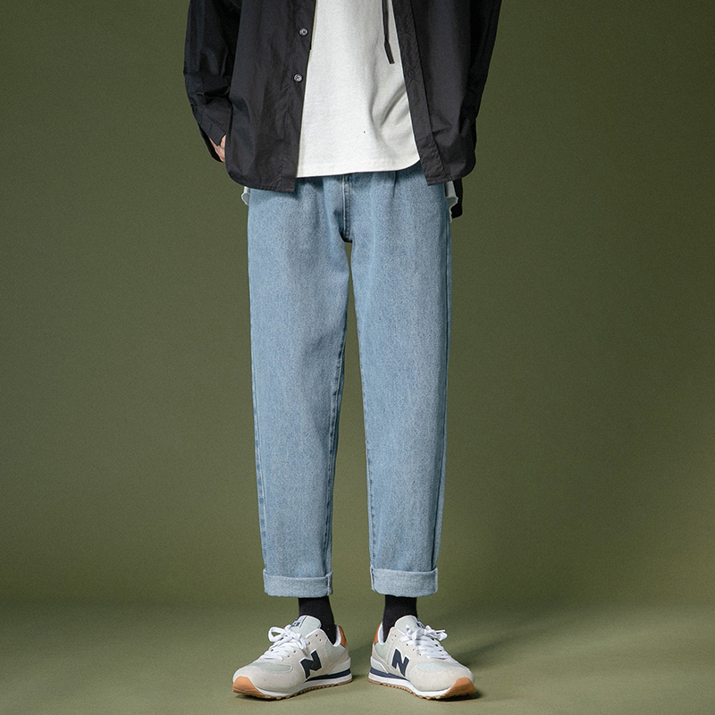 new lake男士牛仔裤 new lake秋冬款港风牛仔裤男潮牌宽松直筒韩版