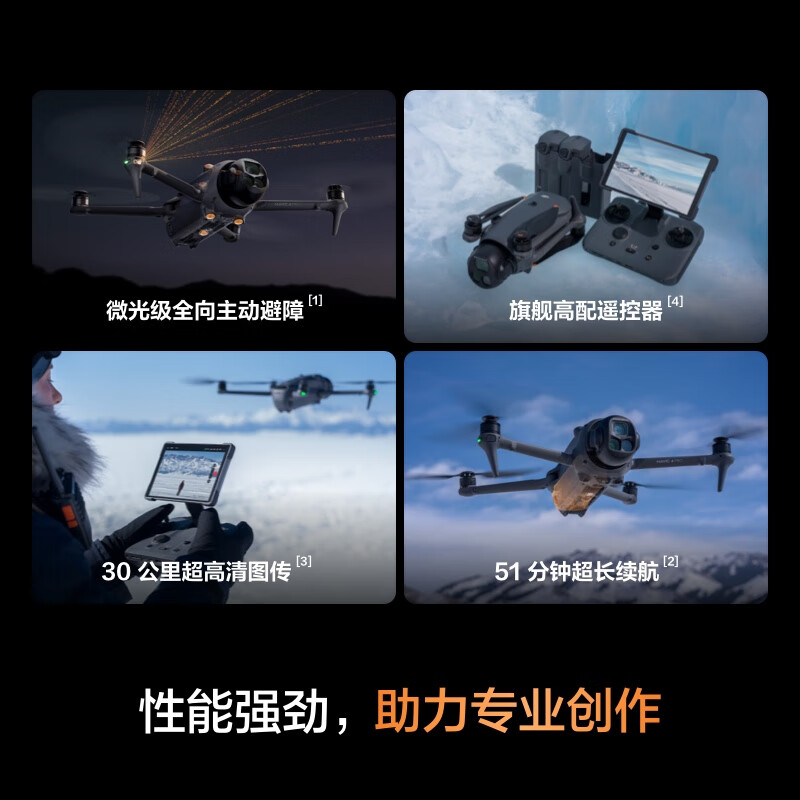大疆 DJI Mavic 4 Pro 512GB 创作者套装(DJI RC Pro 2,增强图传)御4Pro三摄旗舰影像