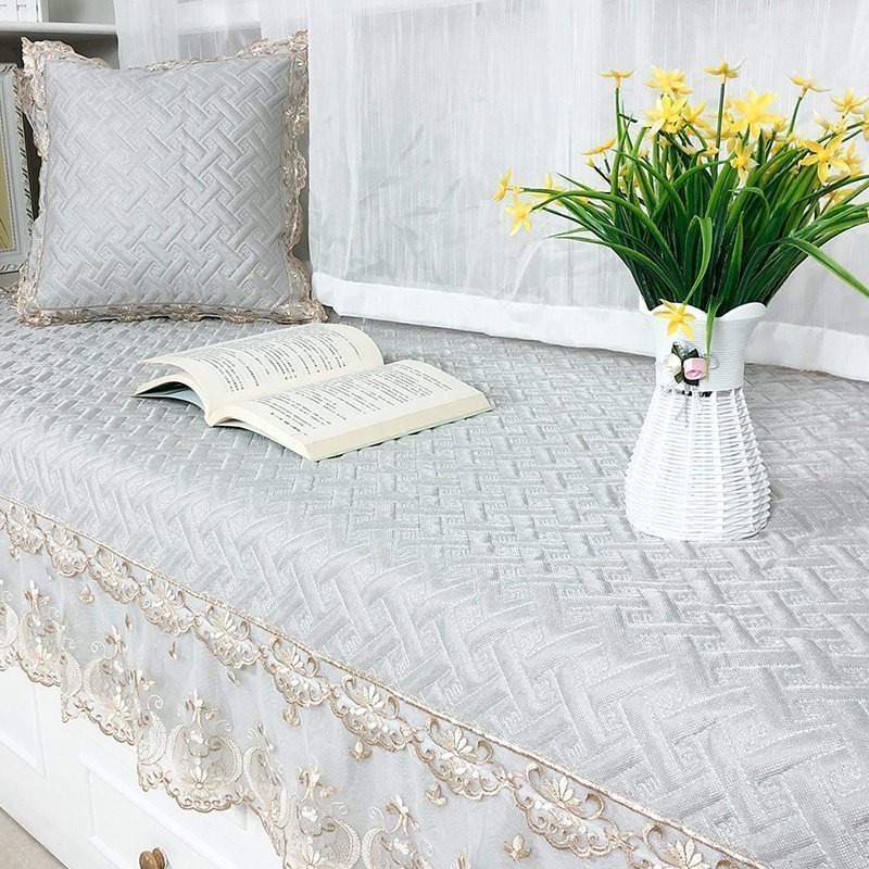 汐岩阳台垫子飘窗垫薄款阳台榻榻米垫子可机洗落地窗毯定做窗台垫夏季 富贵-灰色(80+15裙摆)*160cm一条