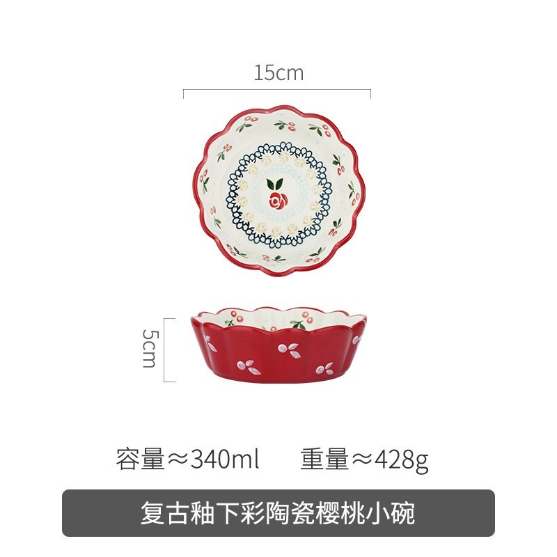 家柏饰(CORATED)日式单个好看的餐具少女心莓沙拉碗家用吃饭的盘子 6寸樱桃碗(3个装送3个金色水果叉)高清大图