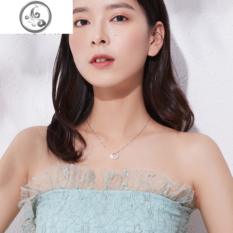 光环项链女纯银微镶锆石几何小圆圈饰品简约韩版锁骨链生日 JiMi