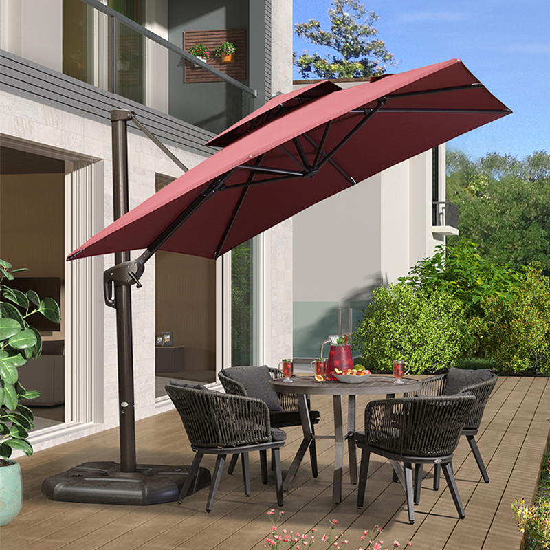 紫叶室外遮阳伞户外伞庭院伞罗马伞摆摊太阳能带灯花园户外太阳伞 2.5米方形【106MM杆370斤水箱】