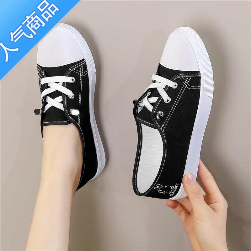 SUNTEK小兔子帆布鞋女2023春夏款女学生休闲板鞋百搭一脚蹬老北京布鞋潮高清大图
