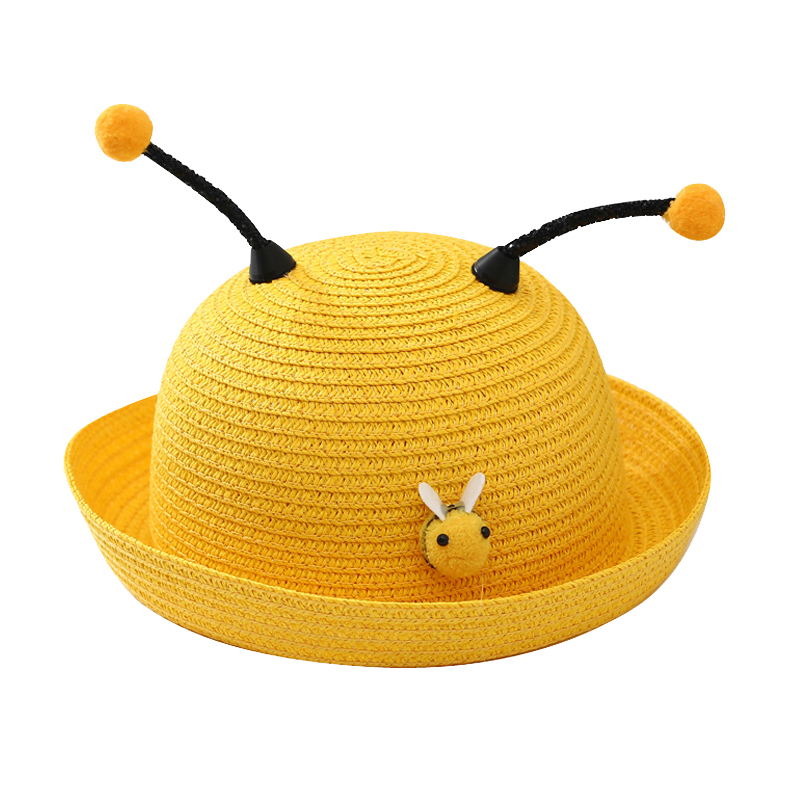 贝迪牛儿童草帽女防晒蜜蜂沙滩帽子女童遮阳帽夏季宝宝太阳帽盆帽渔夫