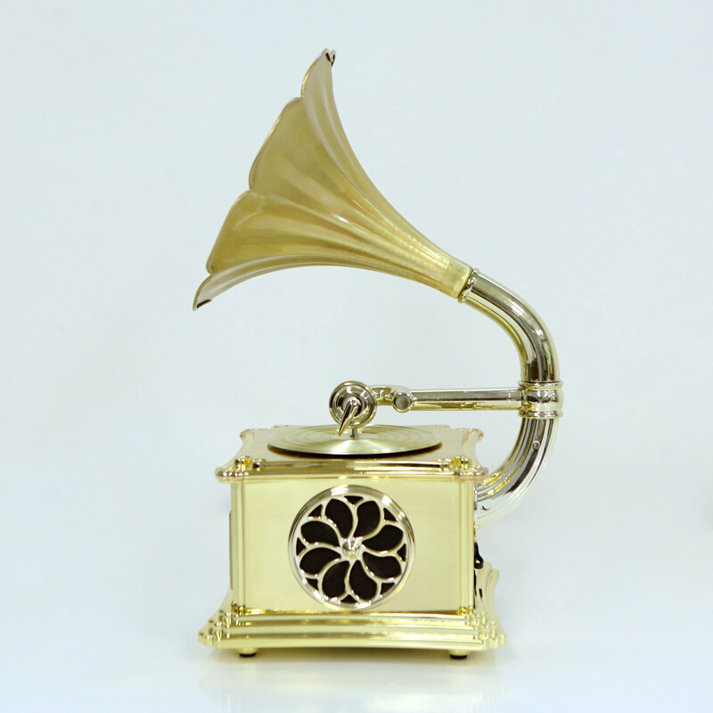 欧蒂诺 MJ-109 复古蓝牙音箱 音响 电脑音箱 迷你留声机双喇叭低音炮 U盘插卡播放桌面音响 居家艺术品 香槟金