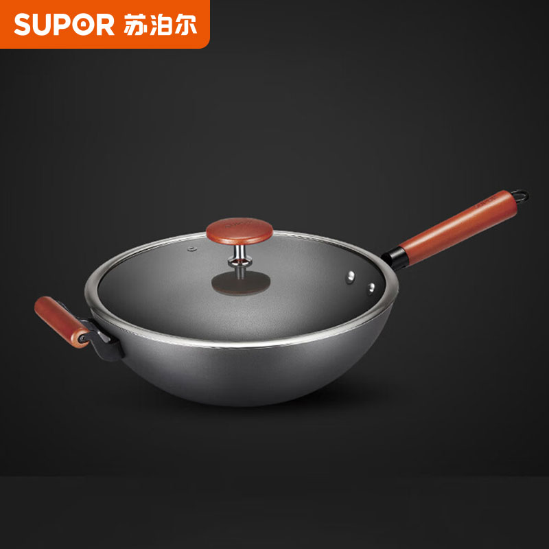 苏泊尔(supor)炒锅铁锅芯铁ii真不锈炒锅无涂层炒菜锅34cm燃气灶专用