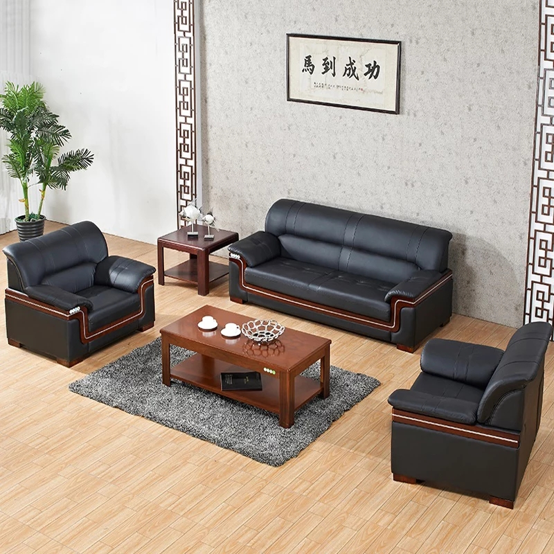 鑫环境 办公家具办公沙发简约现代会客商务接待室真皮沙发商务办公室沙发组合优质耐磨沙发高清大图