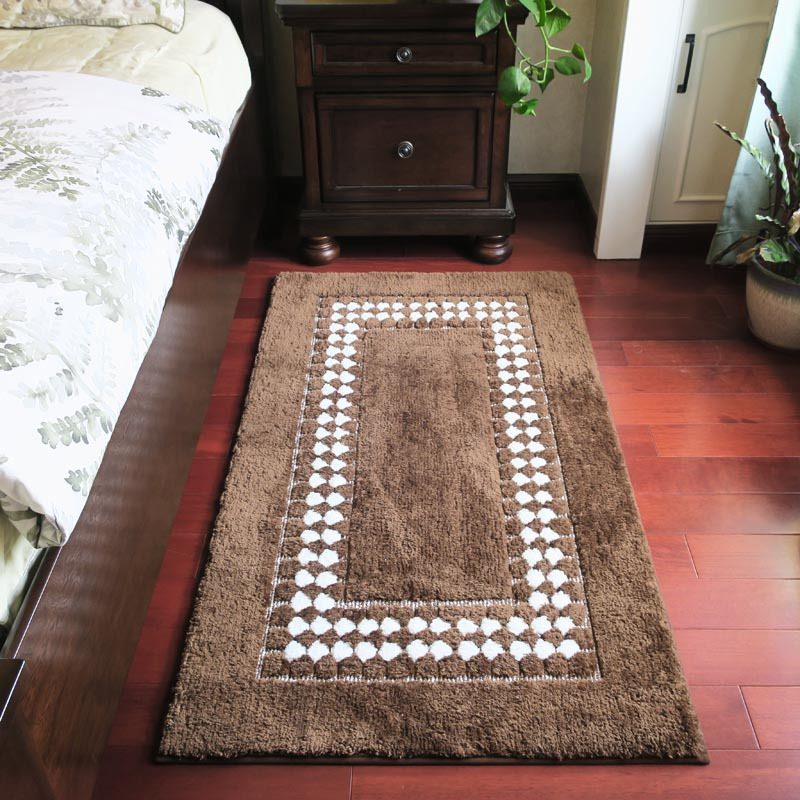 卫生间卫浴口吸水防滑地垫脚垫卧室床边柔软地毯方便可机洗地垫 咖啡色简约舒绒咖回纹 约50*60cm小方垫