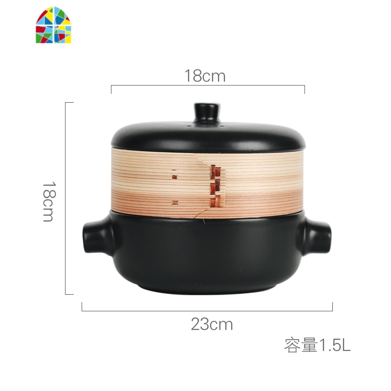 蒸笼砂锅炖锅日食记厨具日式煲汤蒸锅陶瓷锅明火可高温家用石锅 FENGHOU 黑色1.5L(带蒸笼)高清大图