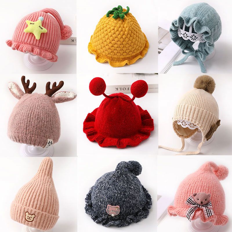 婴儿帽子秋冬季婴幼儿女宝宝毛线帽儿童针织帽