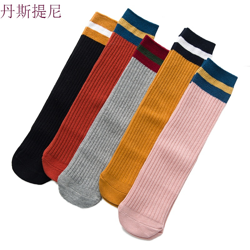 春秋纯棉儿童堆堆袜半筒袜韩国撞色运动公主女童宝宝过膝中长筒袜