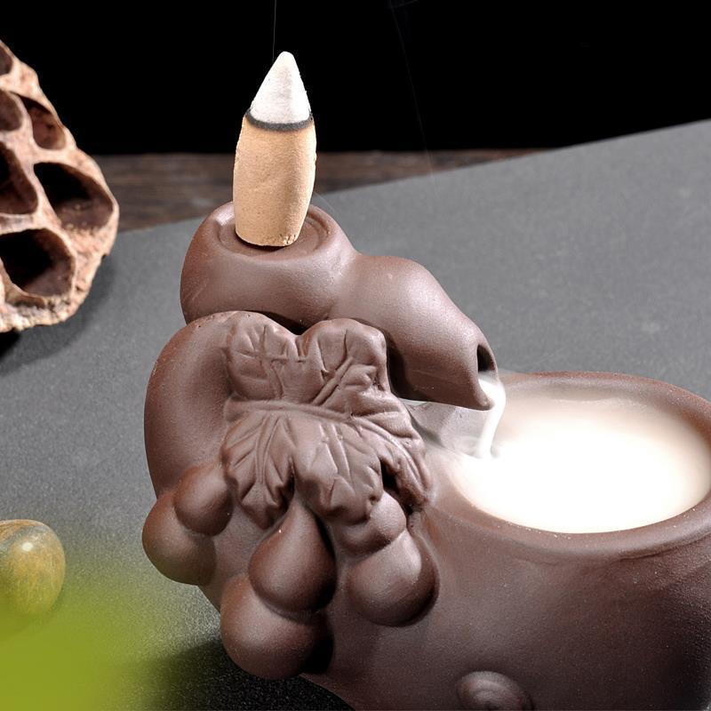 紫砂葫芦香炉葫芦福禄倒流香熏炉创意紫砂熏香炉香插家用陶瓷香薰炉