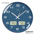 TIMESS自动对时钟表挂墙挂钟家用客厅时尚时钟免打孔温湿度电波钟 蓝边蓝面【普通款】 14英寸（直径35.5厘米）