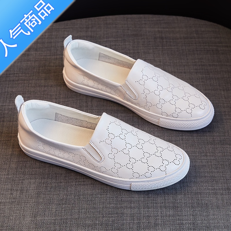 SUNTEK头层一脚蹬懒人乐福鞋女2023夏季新款单鞋百搭平底小白鞋高清大图