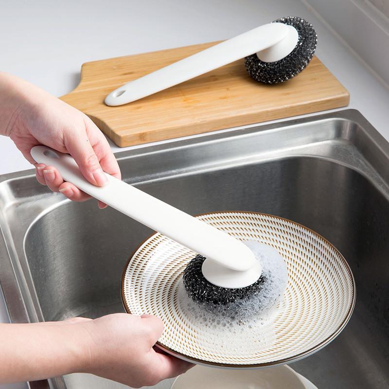 长柄钢丝球厨房洗锅刷清洁刷家用不锈钢刷子带手柄清洁球洗碗刷