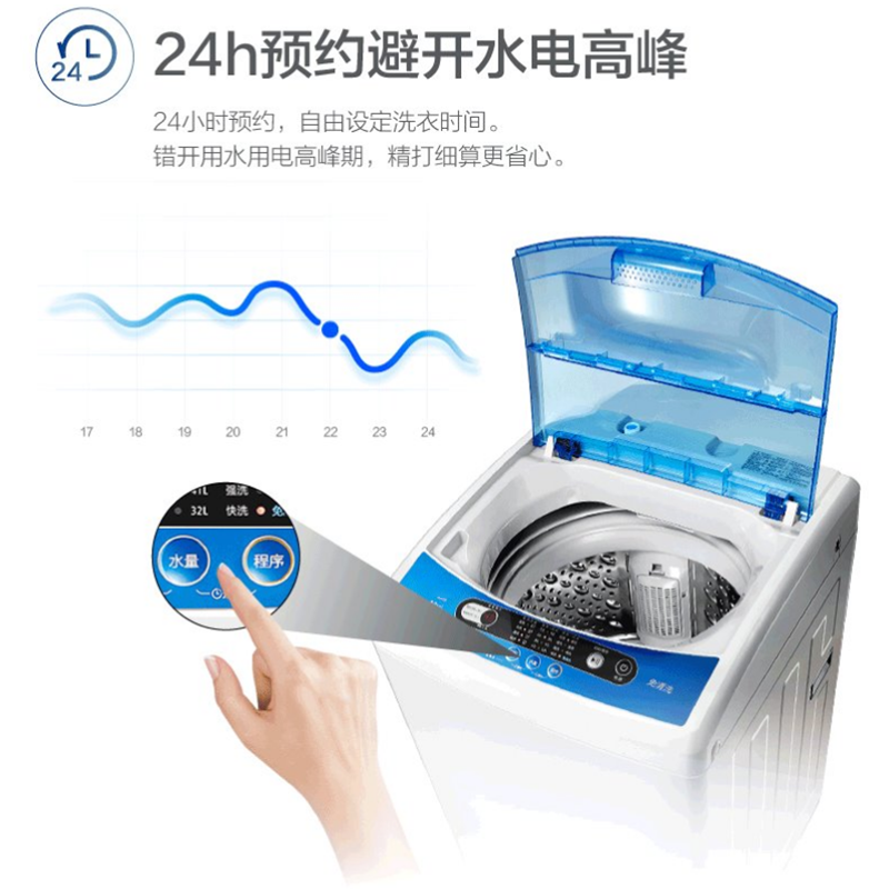 全自动智能波轮洗衣机 家用8KG公斤单桶洗脱一体小型