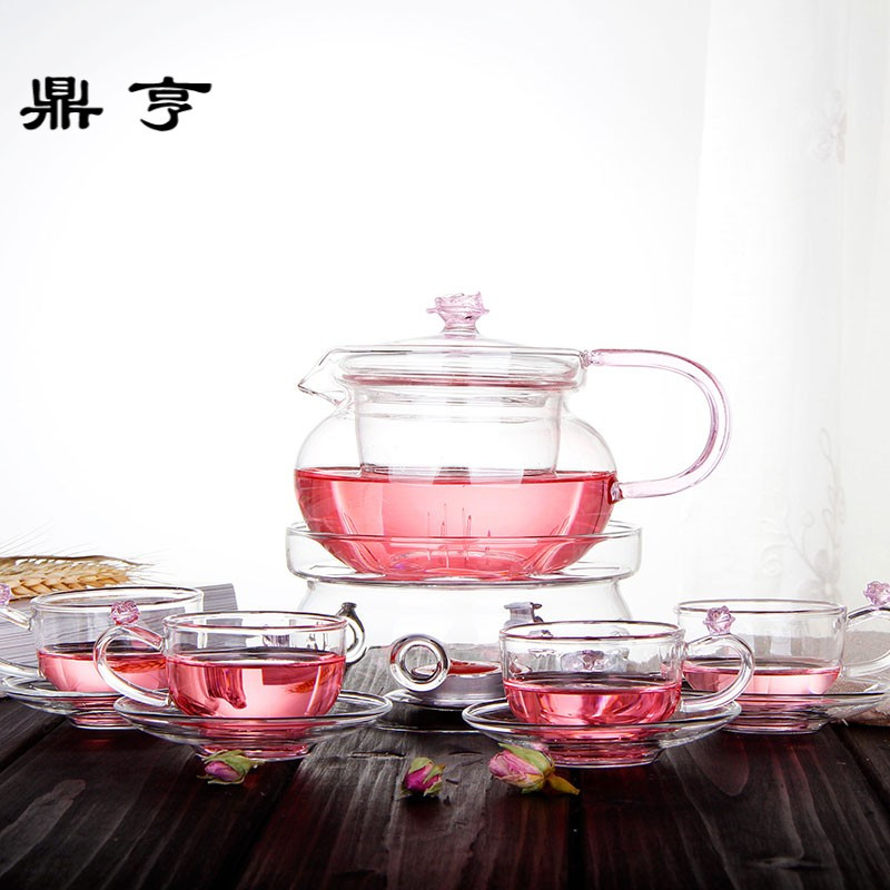 鼎亨 耐热玻璃茶具整套花茶具 套装茶壶茶杯 花语香壶6件组