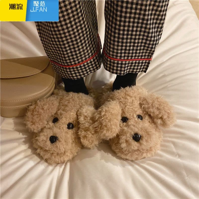 聚范棉拖鞋女卡通可爱居家舒适保暖平底毛绒ins防滑月子棉拖鞋冬季图片