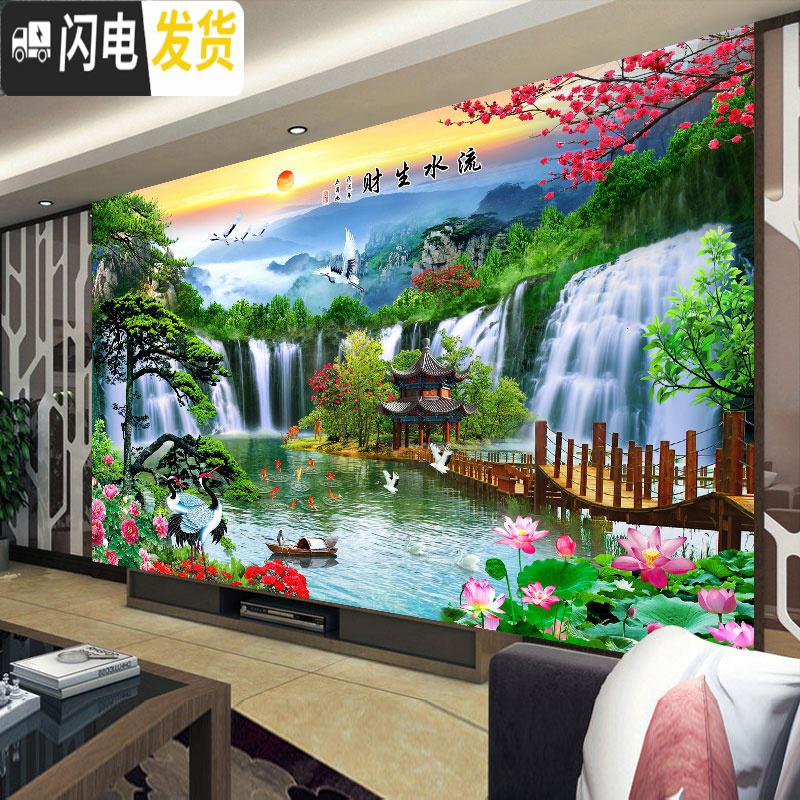 三维工匠十字绣2020新款线绣客厅满绣风景流水生财自己绣手工家用简单刺绣 棉线200*90cm[满绣]三股绣送全套工具高清大图