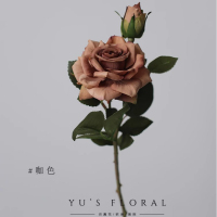 企采严选 仿真花胭脂玫瑰豆沙粉色花艺造软装陈设低饱和度假假花摄影道具 玫瑰花咖色