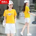 南极人冰丝纯棉休闲运动套装女2021夏天新款时尚两件套广场舞服装 3XL 黄色-短裤