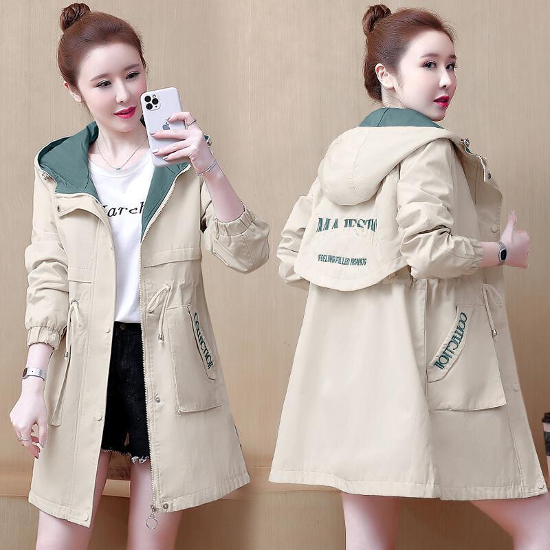 迪鲁奥diluao40岁50岁妈妈穿的衣服风衣女中长款秋季新款带帽胖休闲