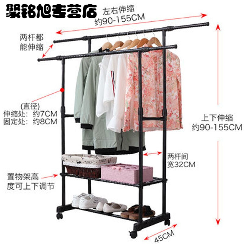 升降伸缩晾衣架落地折叠室内外双杆晒衣架家用阳台挂衣架晾衣杆简约?加粗白色双杆款大