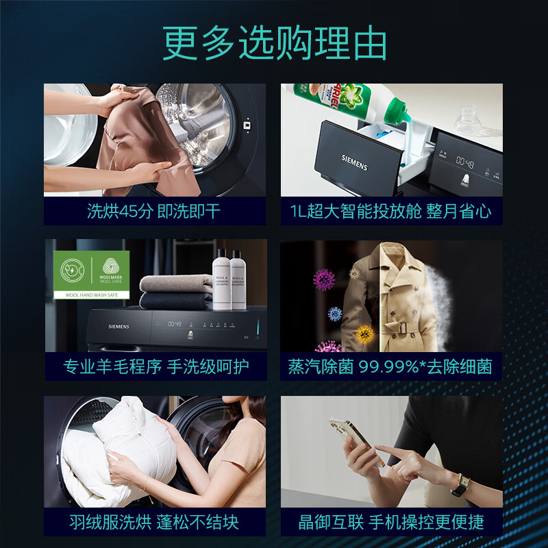 西门子(SIEMENS)10公斤洗烘一体机全自动变频滚筒洗衣机大容量 WN54K7G10W高清大图