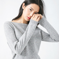 鄂尔多斯ERDOS 秋冬一字领羊绒衫简洁百搭纯羊绒套衫女士针织衫/毛衣